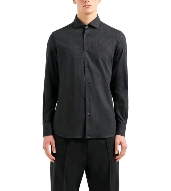 Emporio Armani Black Cotton Regular Fit Shirt - Black, S