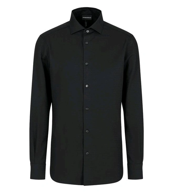 Emporio Armani Black Cotton Regular Fit Shirt - Black, L