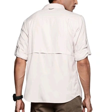 COLUMBIA Mens Beige Omni-Shade Silver Ridge Utility Lite Long Sleeve Shirt - Ecru White, M