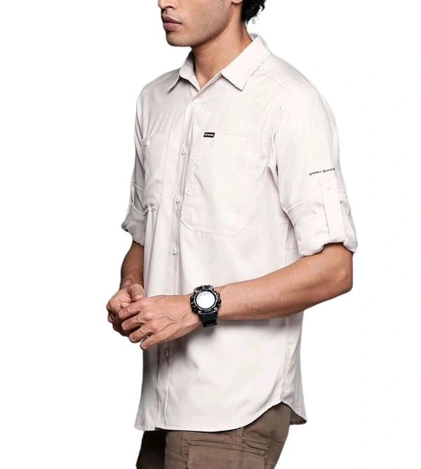 COLUMBIA Mens Beige Omni-Shade Silver Ridge Utility Lite Long Sleeve Shirt - Ecru White, M