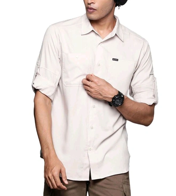 COLUMBIA Mens Beige Omni-Shade Silver Ridge Utility Lite Long Sleeve Shirt - Ecru White, XL