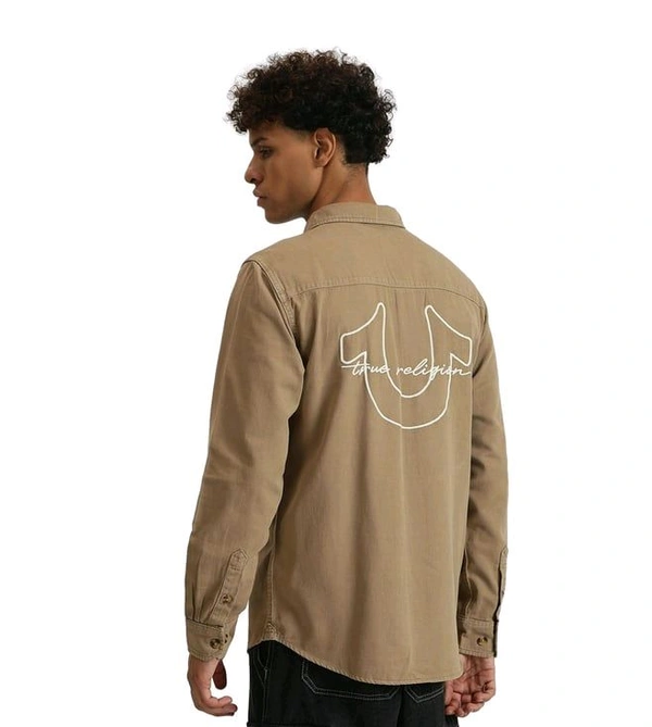 True Religion Beige Embroidered Regular Fit Shirt - Driftwood, L
