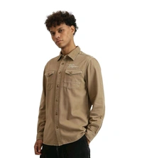 True Religion Beige Embroidered Regular Fit Shirt - Driftwood, L