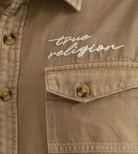 True Religion Beige Embroidered Regular Fit Shirt - Driftwood, L