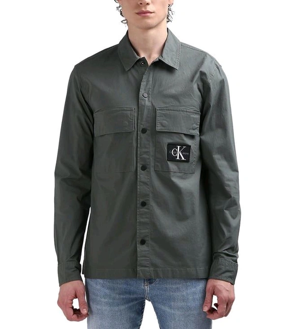 CALVIN KLEIN Grey Solid Collar Full Sleeves Shirt - Cape Cod, L