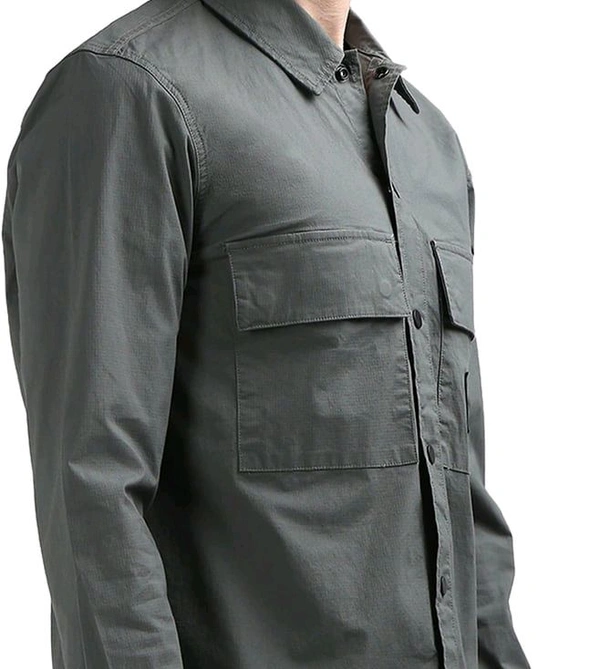CALVIN KLEIN Grey Solid Collar Full Sleeves Shirt - Cape Cod, L