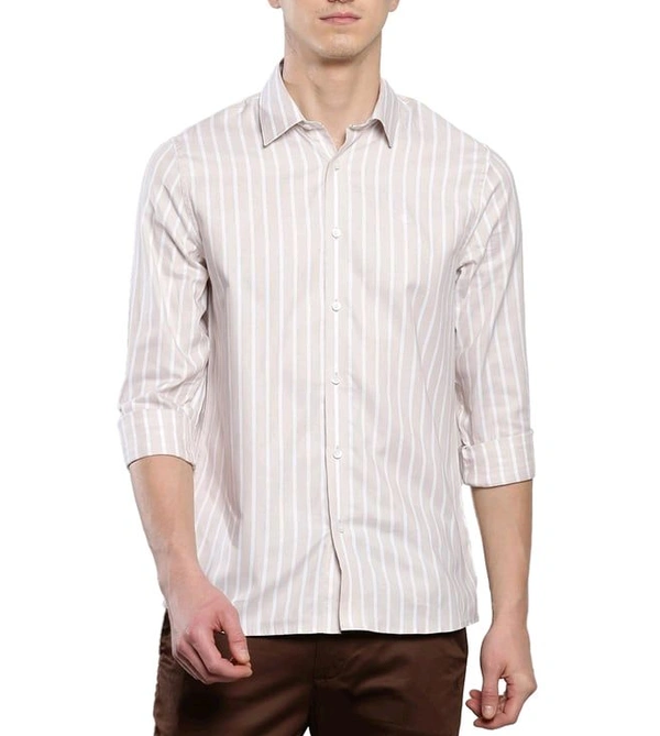 CALVIN KLEIN Beige Stripes Slim Fit Shirt - Vanilla Ice, S