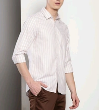 CALVIN KLEIN Beige Stripes Slim Fit Shirt - Vanilla Ice, S