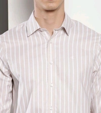 CALVIN KLEIN Beige Stripes Slim Fit Shirt - Vanilla Ice, S