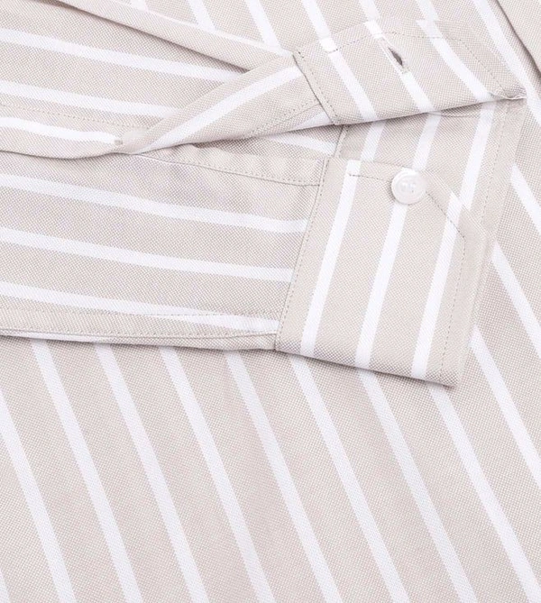 CALVIN KLEIN Beige Stripes Slim Fit Shirt - Vanilla Ice, S