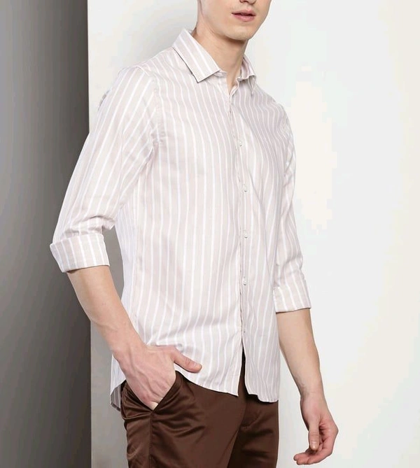 CALVIN KLEIN Beige Stripes Slim Fit Shirt - Vanilla Ice, XL
