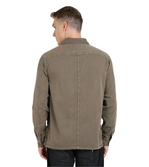GUESS Army Olive Pure Cotton Solid Spread Collar Shirt - Cement, S