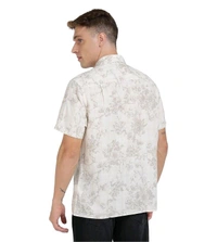 GUESS Off White Cotton Blend Printed Spread Collar Shirt - White, S
