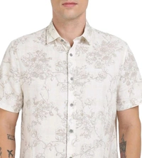 GUESS Off White Cotton Blend Printed Spread Collar Shirt - White, L
