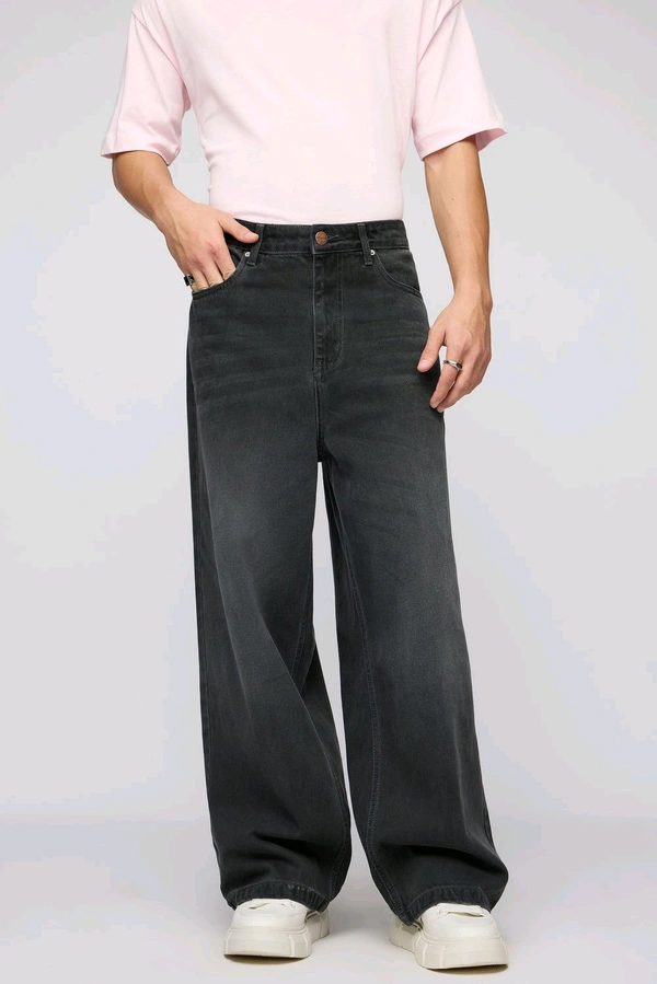 FREAKINS phantom black faded men's wide leg jeans - Mine Shaft, 34