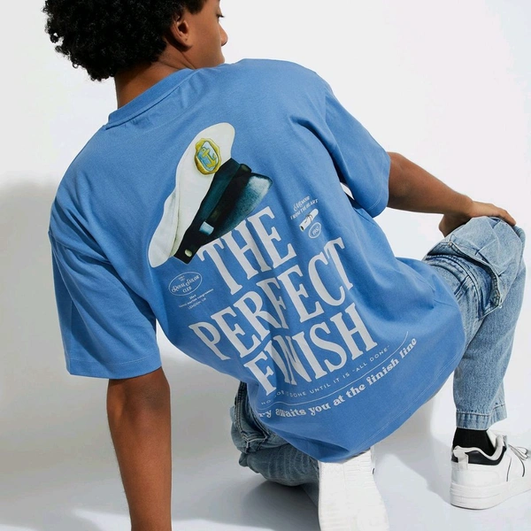 URB_N Men Oversized Back Printed T-shirt - Kashmir Blue, S