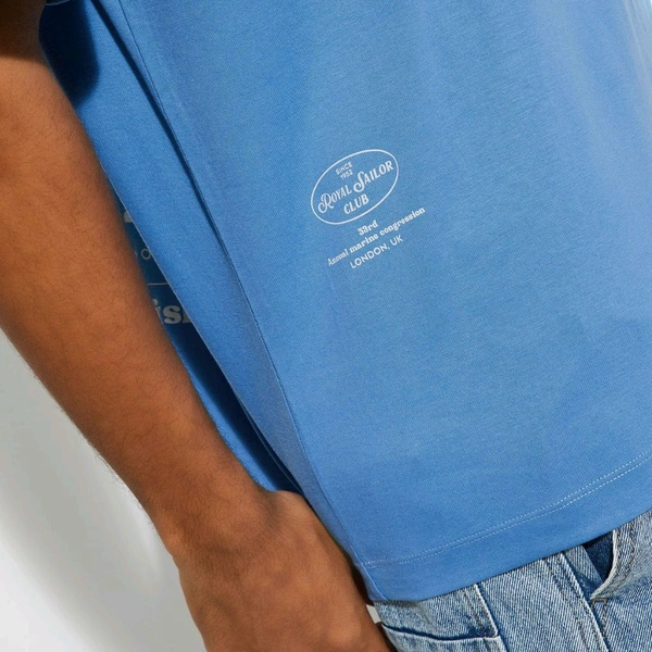 URB_N Men Oversized Back Printed T-shirt - Kashmir Blue, S