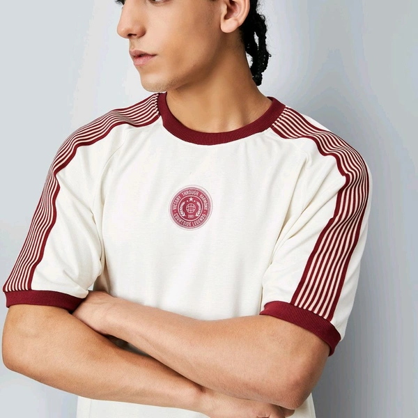 URB_N Men Shoulder Striped Oversized Sports T-shirt - Rum Swizzle, S