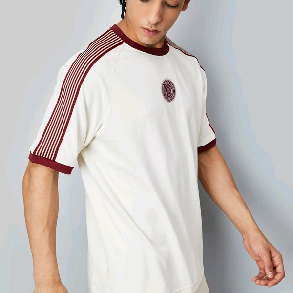 URB_N Men Shoulder Striped Oversized Sports T-shirt - Rum Swizzle, S