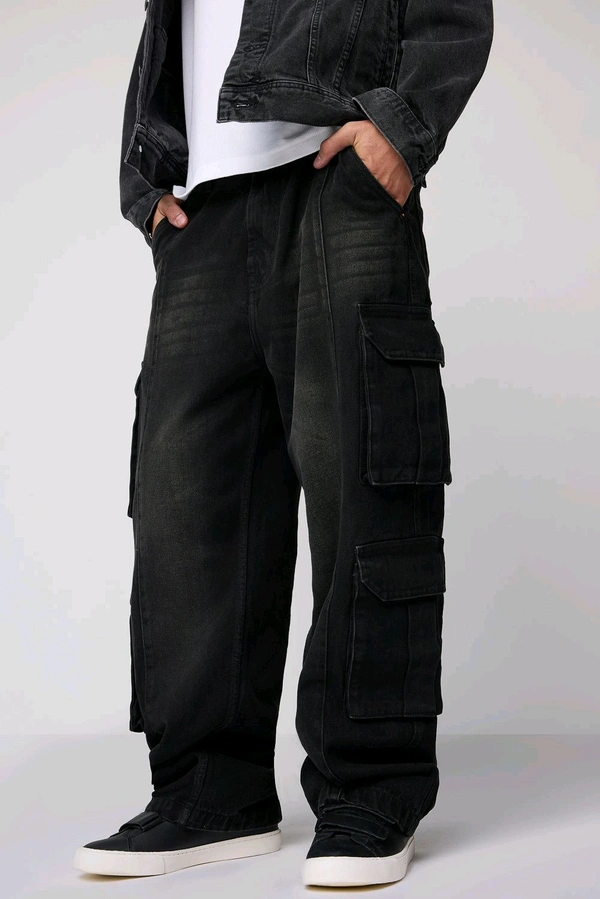FREAKINS panther black men's baggy utility cargo jeans - Mine Shaft, 28