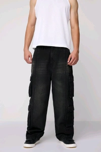 FREAKINS panther black men's baggy utility cargo jeans - Mine Shaft, 28