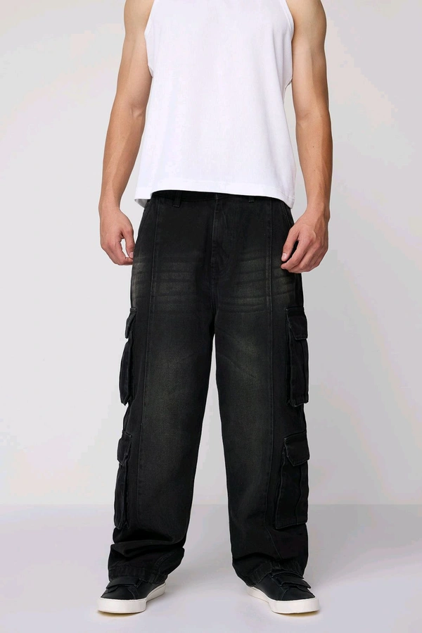 FREAKINS panther black men's baggy utility cargo jeans - Mine Shaft, 28
