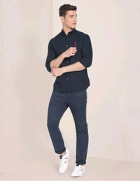 Solid Slim Fit Shirt  - Black, L