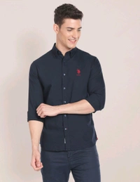 Solid Slim Fit Shirt  - Black, XL