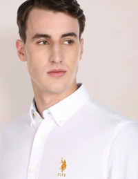 U.S POLO ASSN. Button Down Collar Premium Cotton Shirt - White, S