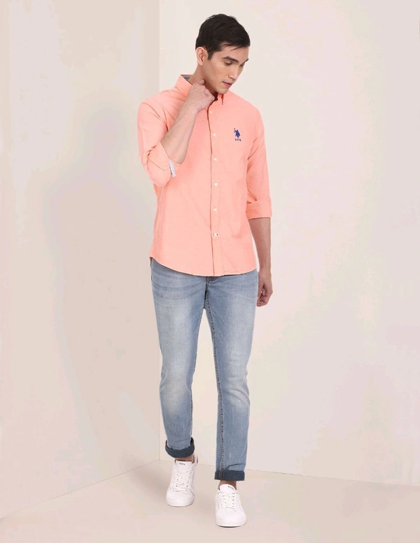 U.S POLO ASSN. Bottn Down Collar Premium Cotton Shirt  - Old Rose, L