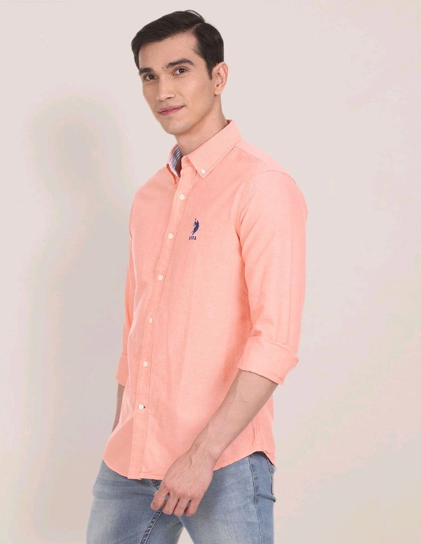U.S POLO ASSN. Bottn Down Collar Premium Cotton Shirt  - Old Rose, XL