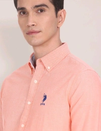 U.S POLO ASSN. Bottn Down Collar Premium Cotton Shirt  - Old Rose, XL