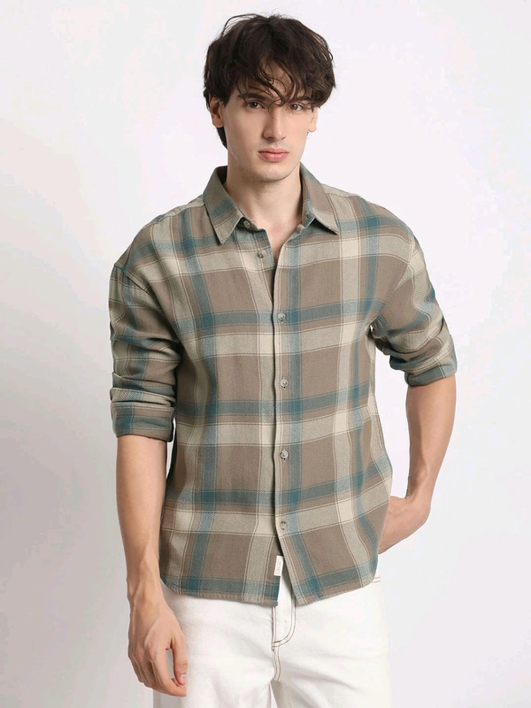The Bear House Mens Brown Relaxed Fit Casual Shirt - Sandrift, M