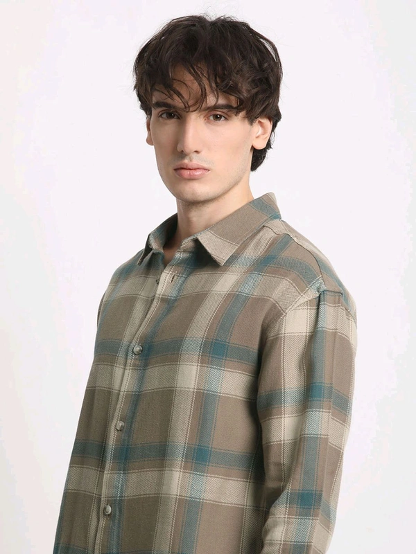 The Bear House Mens Brown Relaxed Fit Casual Shirt - Sandrift, M