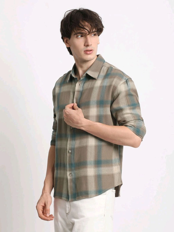 The Bear House Mens Brown Relaxed Fit Casual Shirt - Sandrift, L