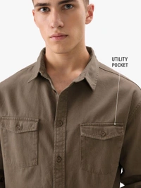 The Souled Store Solid Brown Men Utility Shirt - Millbrook, M