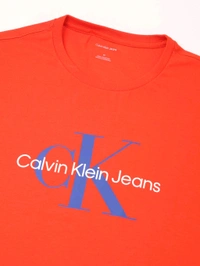 CALVIN KLEIN Mens Orange Solid Casual T-Shirt - Red Orange, M