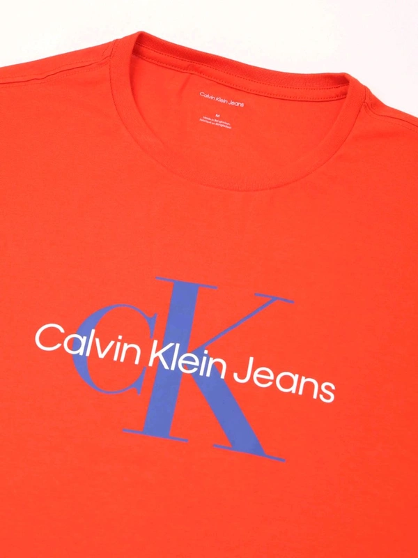 CALVIN KLEIN Mens Orange Solid Casual T-Shirt - Red Orange, M