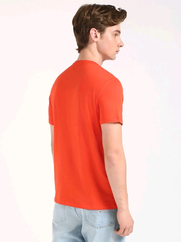 CALVIN KLEIN Mens Orange Solid Casual T-Shirt - Red Orange, M