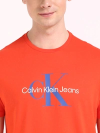 CALVIN KLEIN Mens Orange Solid Casual T-Shirt - Red Orange, M