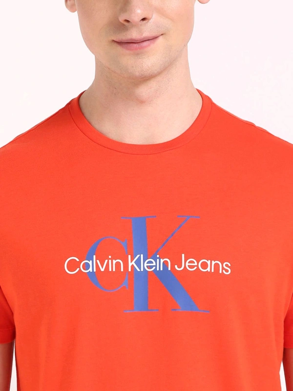 CALVIN KLEIN Mens Orange Solid Casual T-Shirt - Red Orange, M