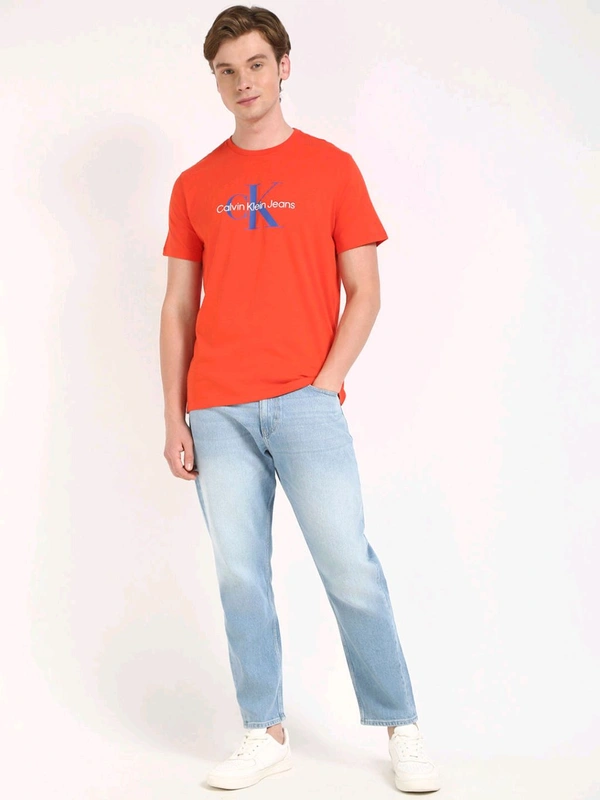 CALVIN KLEIN Mens Orange Solid Casual T-Shirt - Red Orange, L