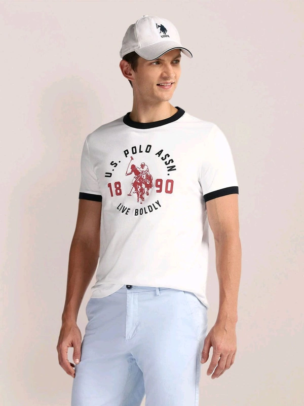 U.S POLO ASSN. White Crew Neck Brand Print T-Shirt - White, XL
