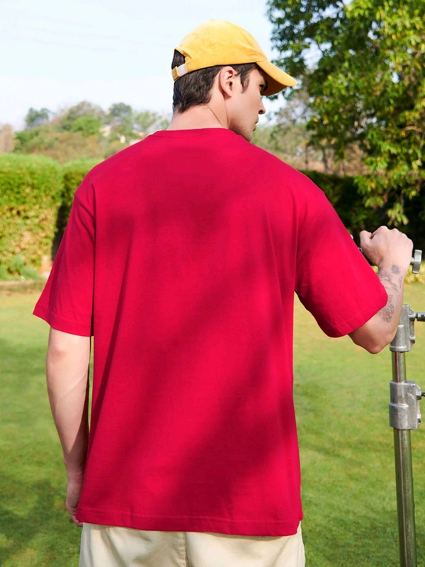 Bewakoof Men Red Graphic Oversized T-Shirt - Red, M