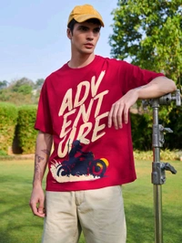 Bewakoof Men Red Graphic Oversized T-Shirt - Red, XL