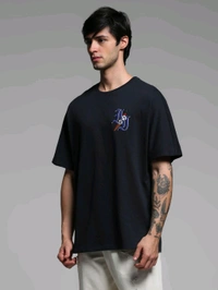 Jack & Jones Navy Blue Oversized Fit Embroidered T-Shirt - Black Rock, L