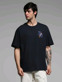 Jack & Jones Navy Blue Oversized Fit Embroidered T-Shirt - Black Rock, XL
