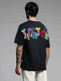 Jack & Jones Navy Blue Oversized Fit Embroidered T-Shirt - Black Rock, XL
