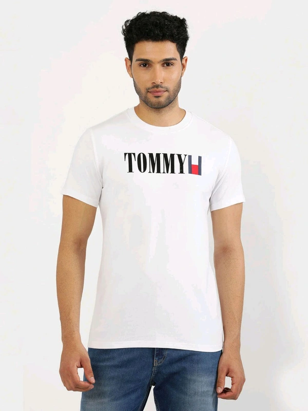 TOMMY HILFIGER White Round Neck Printed T-Shirt - White, S