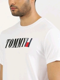 TOMMY HILFIGER White Round Neck Printed T-Shirt - White, S